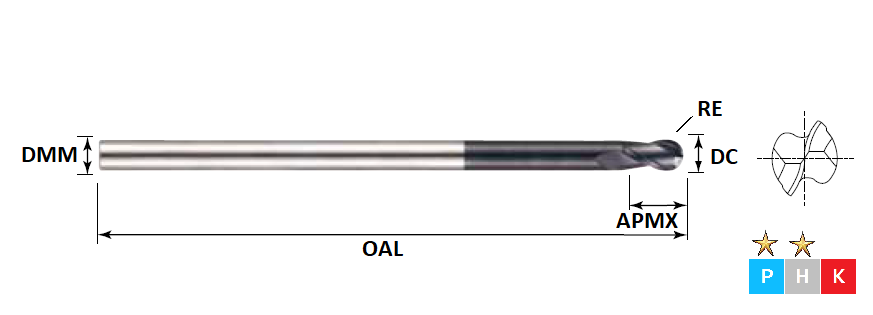 3.0mm 2 Flute Ball Nose Extra Long Series Pulsar Carbide Slot Drill